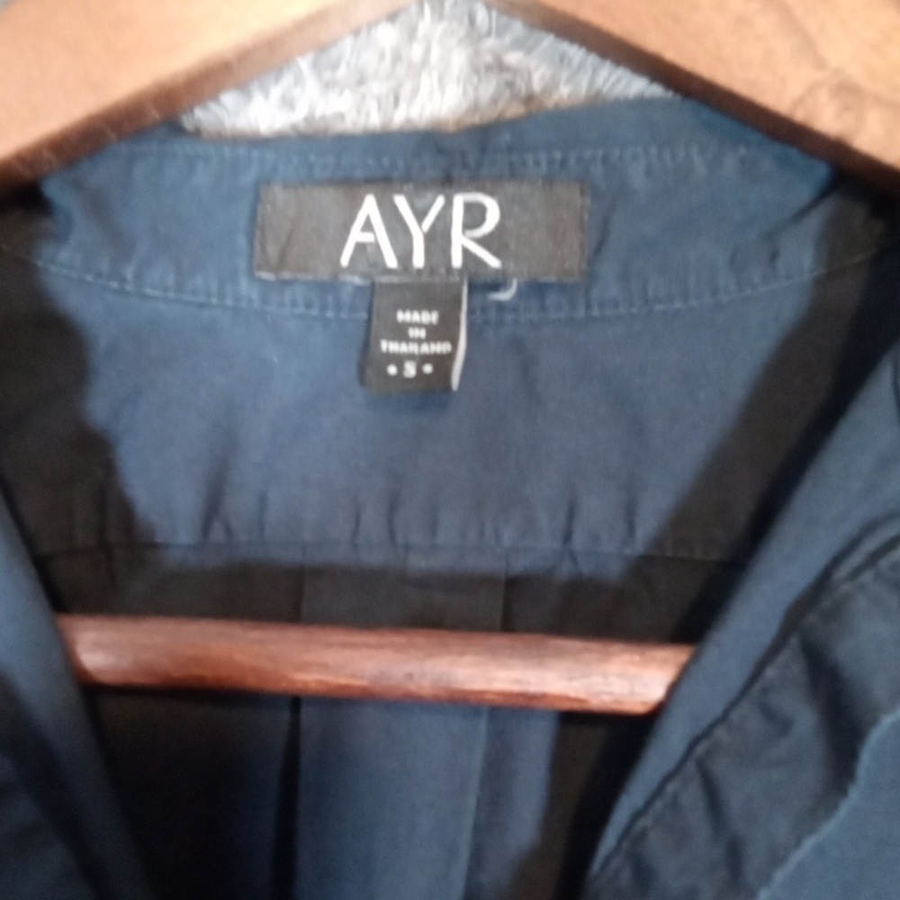 AYR Navy Cotton Half Button Down Tunic Office Minimilist  Womens  Small - Picture 2 of 5